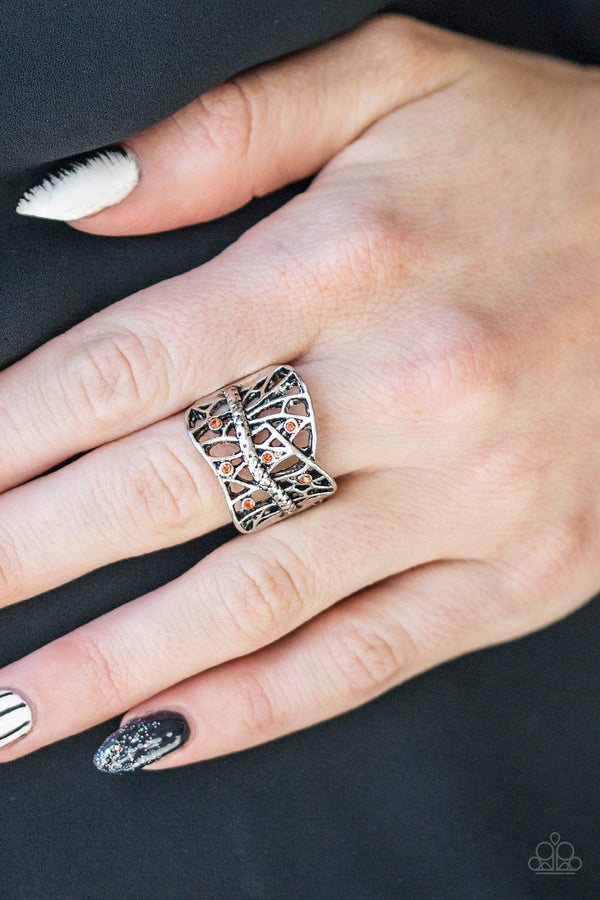 Silver and orange rhinestones ring