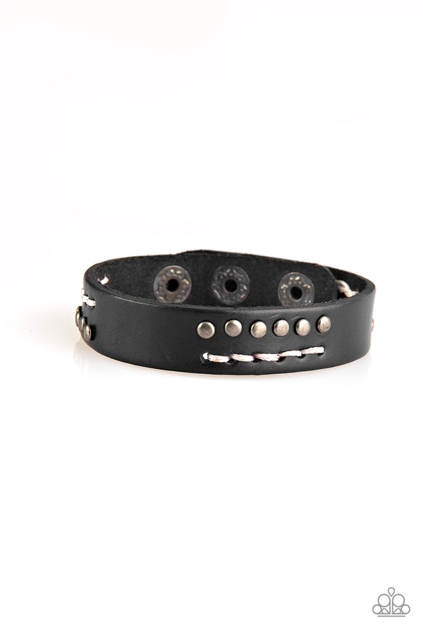 Black Leather Silver Bracelet