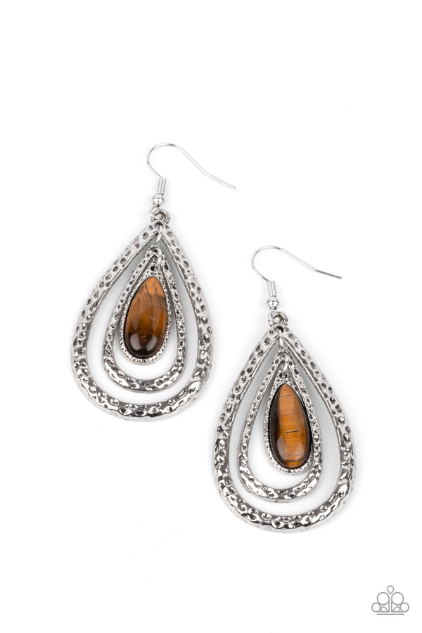 Teardrop Torrent - Brown Earrings