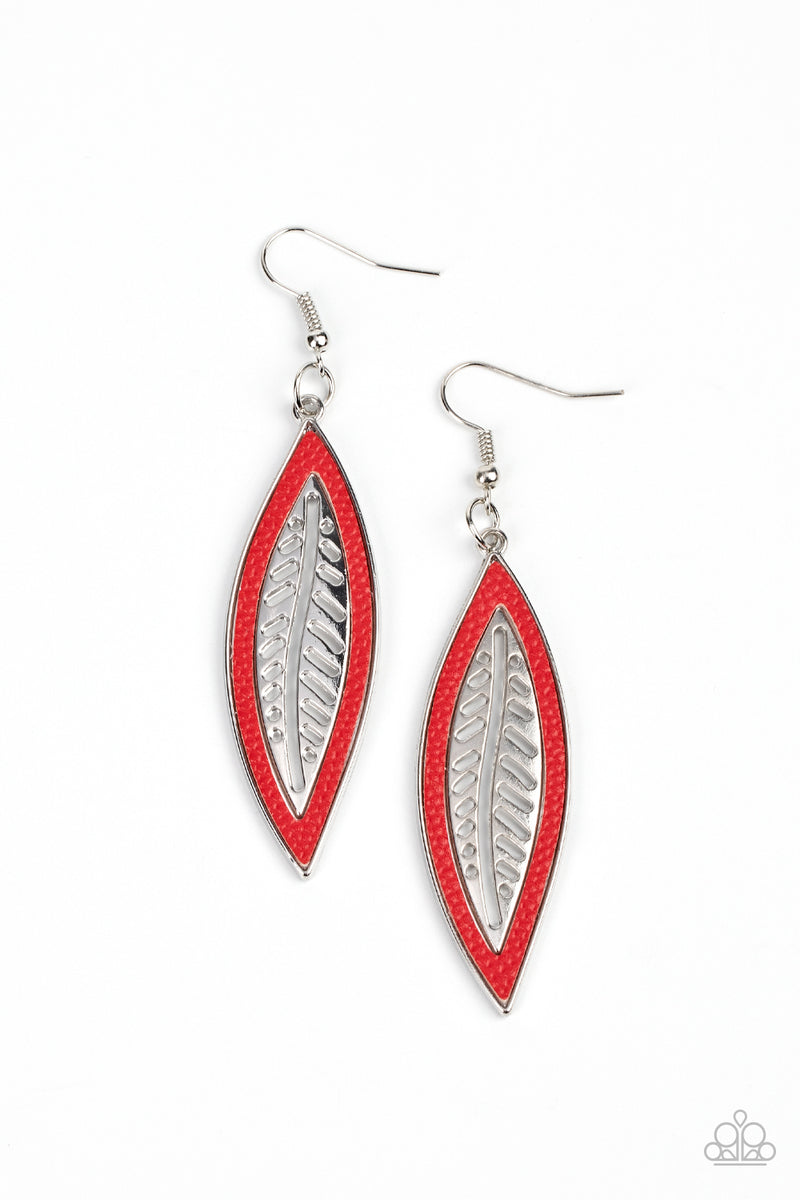 Leather Lagoon - Red Earrings