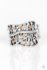 Silver and orange rhinestones ring